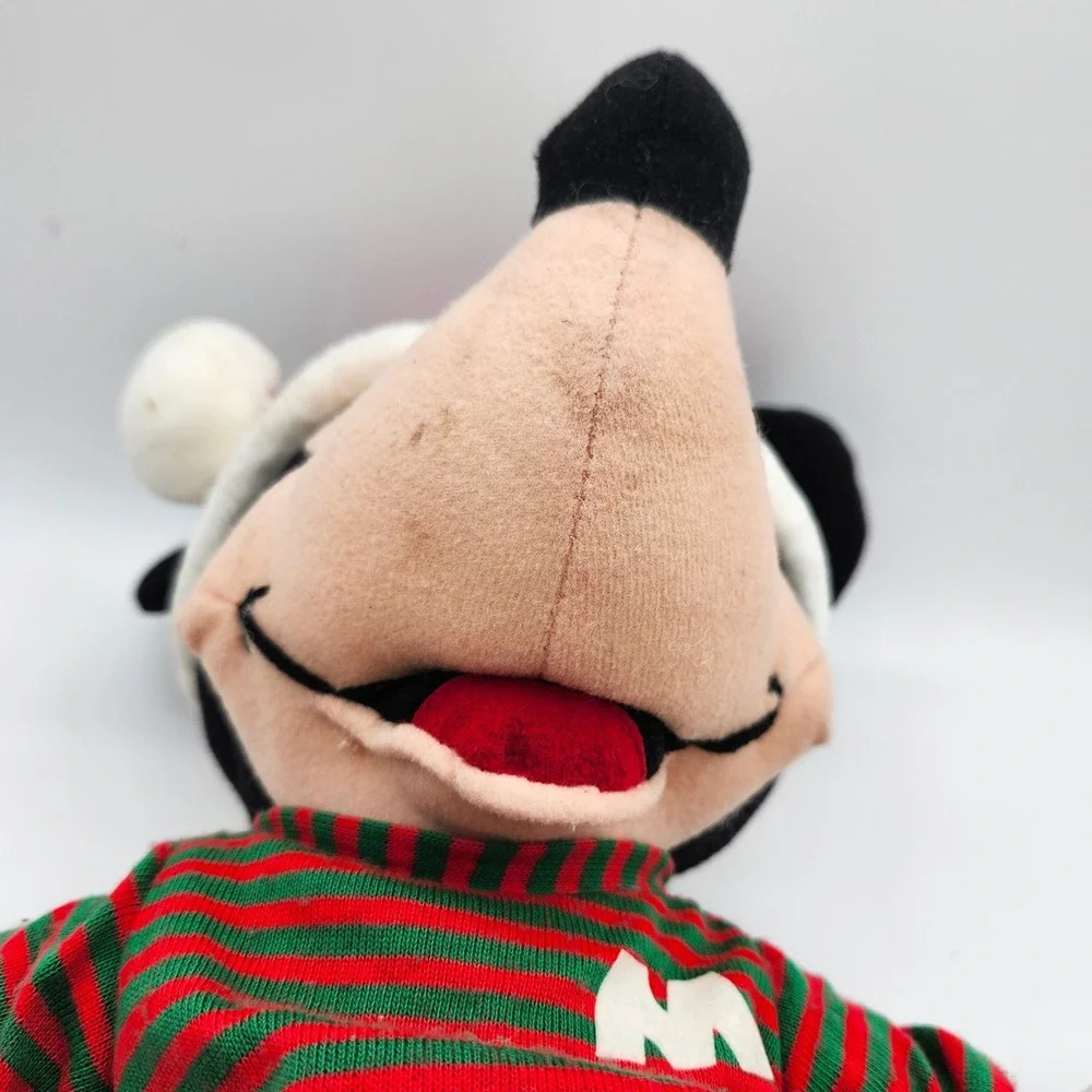 Vintage Mickey Mouse Christmas Plush Toy Santa Hat Striped‎ Shirt Green Pants
